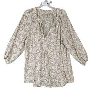 Lila Rose Butterfly Print Beige Tunic Blouse Women's Plus Size 2X Puff Sleeve